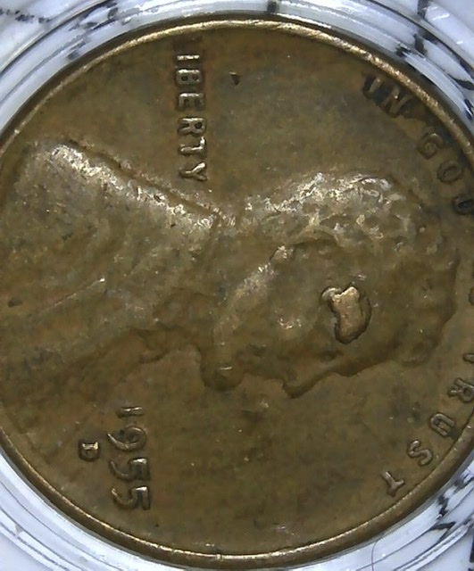 1955-D-Wheat-Penny-Large-Cud-On-Forehead