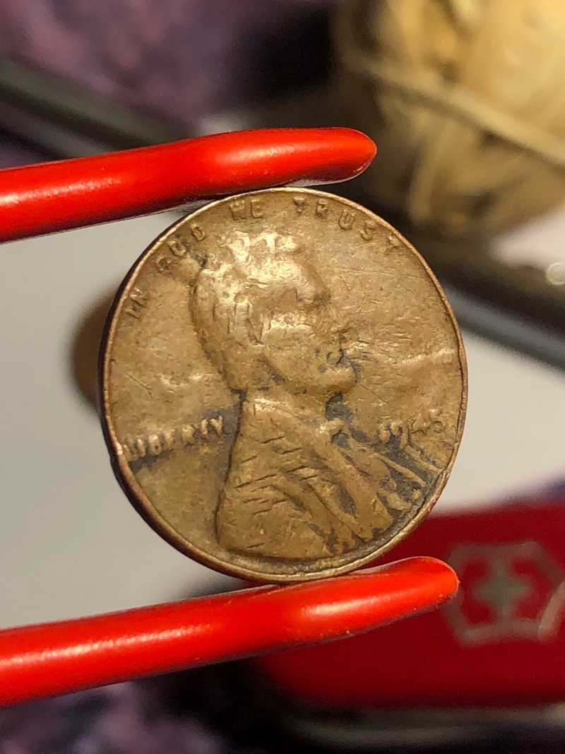 1945-Wheat-Cent-Weight-Is-2.6-Grams,-Obverse-&-Reverse-Huge-Lamination-Error