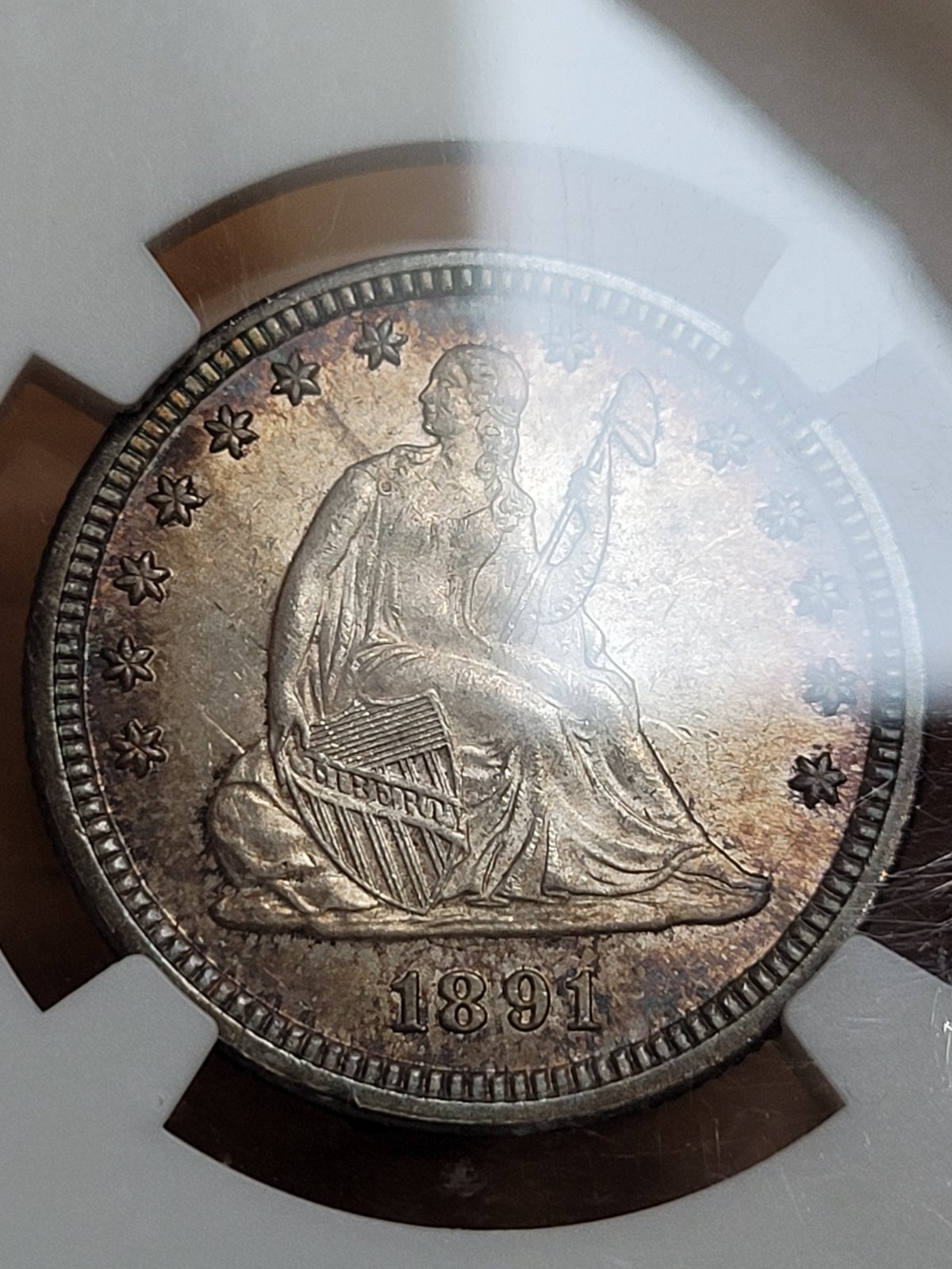 New-Snag:-1891-Seated-Quarter-NGC-MS-63-With-Some-Great-Toning