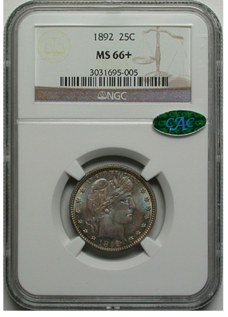 New-Acquisition:-1892-Barber-Quarter-NGC-MS-66+-CAC
