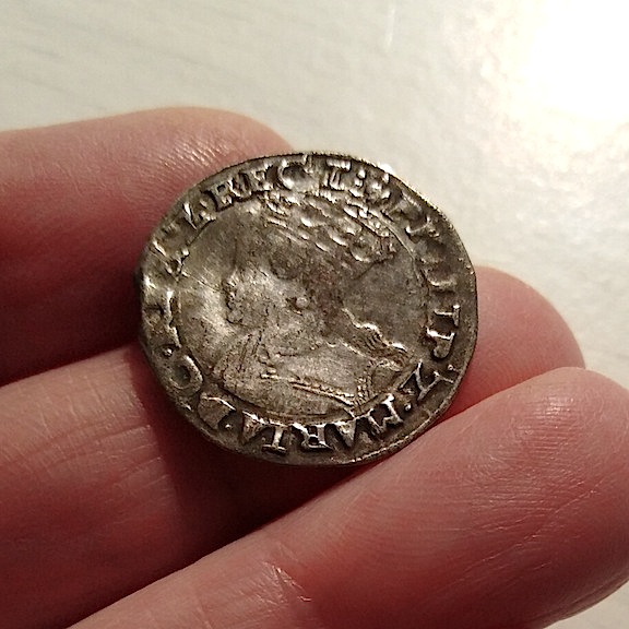 Hammered-Philip-And-Mary-Groat.-Mary's-Bust.