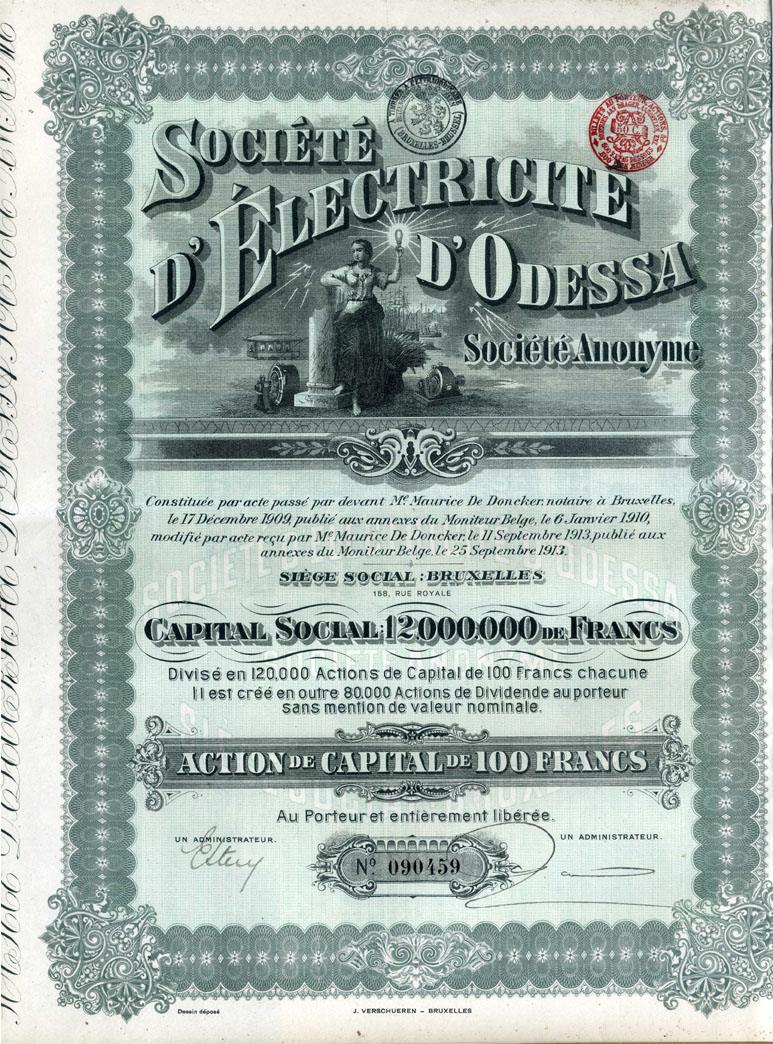 Ukraine:-1913-Belgian-Bond-To-Finance-Electrification-Of-Odessa