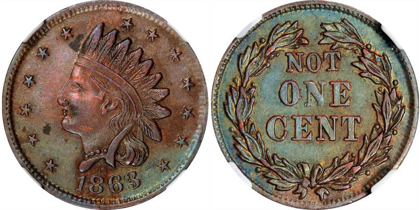 1863-Indian-Head-Penny-With-Laurel-Wreath,-No-Shield