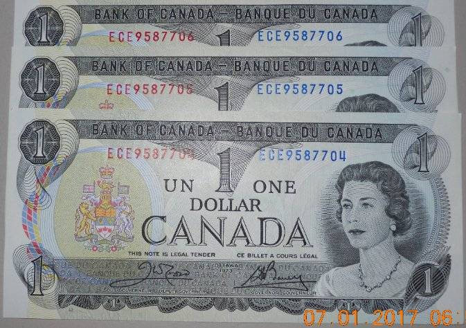 Consecutive--Canada-One-Dollar-Bills
