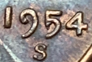 Guessing-VF-1954-S-Penny.-Cud/Chip-On-Liberty-And-Date!