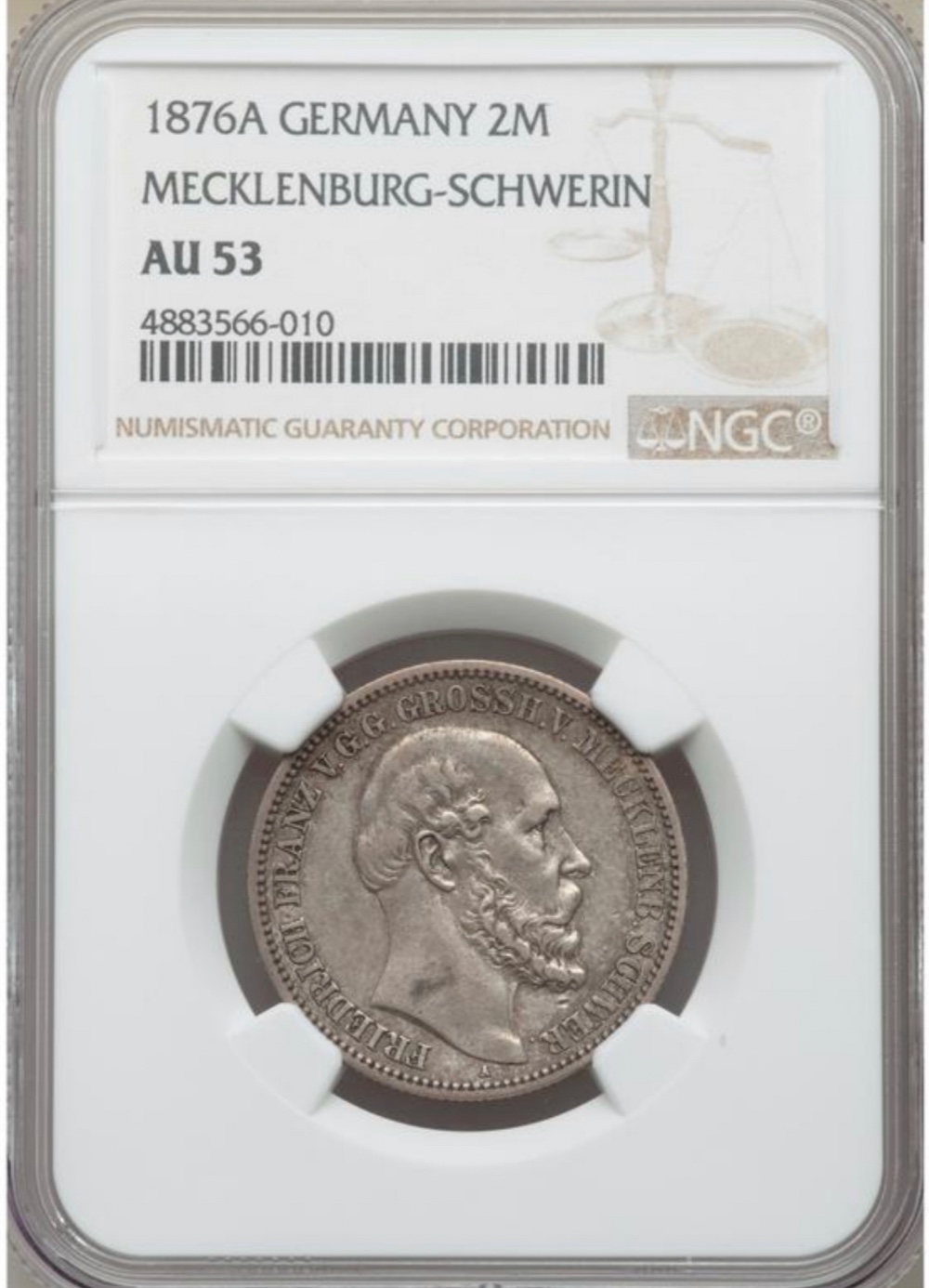 1876-German-States-Mecklenburg-Schwerin-2-Mark-KM#-320