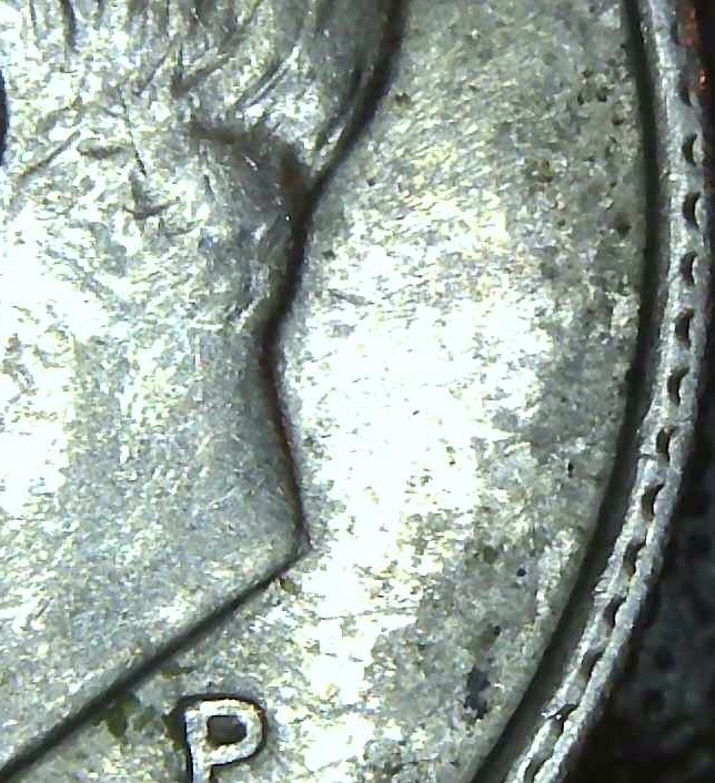 1997-P-Roosevelt-Dime-Double-Rim.-Riveting-On-Edge