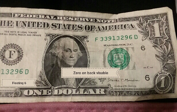 1-Dollar-Bill-Double-Error,-O-Ine-One-Visiable-From-Front,-And-6-Rasied-In-Serial-#