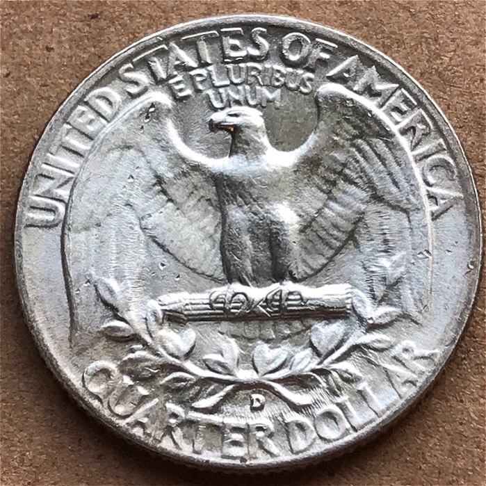 1956-D-Washington-Quarter---Unusual-Lines-On-Reverse-Near-Mint-Mark--Error?