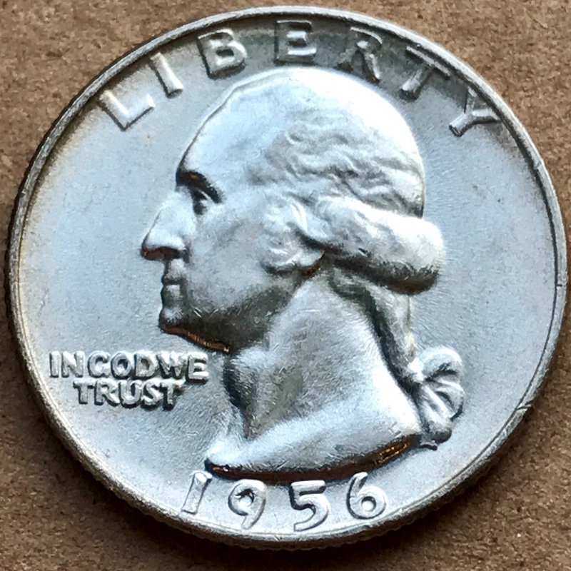 1956-D-Washington-Quarter---Unusual-Lines-On-Reverse-Near-Mint-Mark--Error?