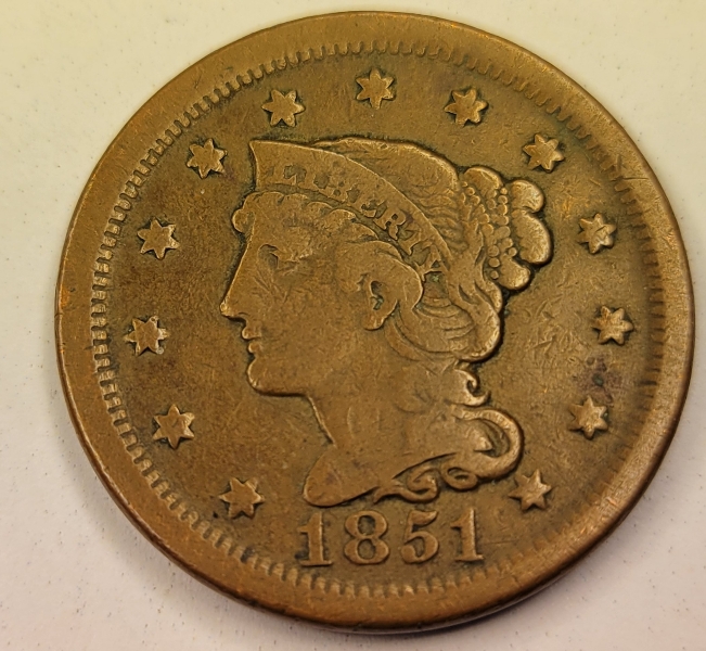 1851-Large-Cent.possible-Cud-Or-Break