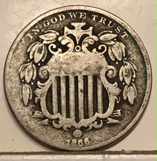 1866-Shield-Nickel,-Slightly-Rotated-Die.