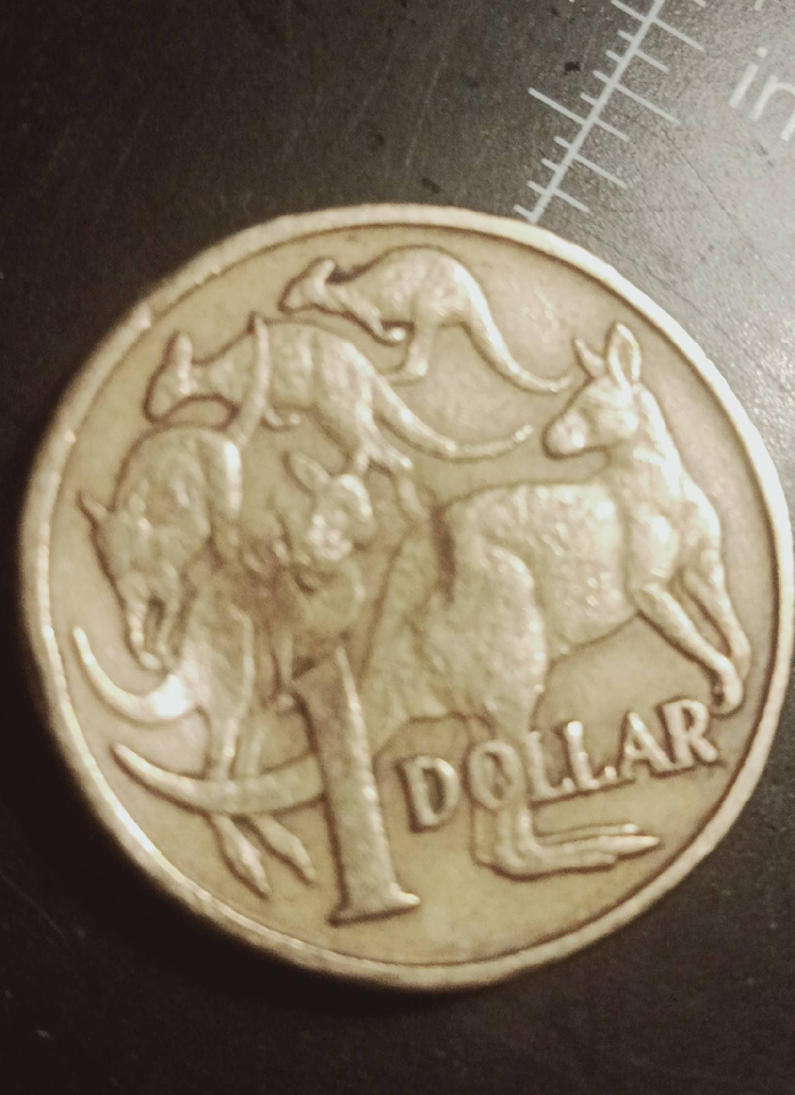 Australian-1-Dollar-Coin-With-Very-Deep-Triangle's-Imprinted-Over-The-Queens-Head