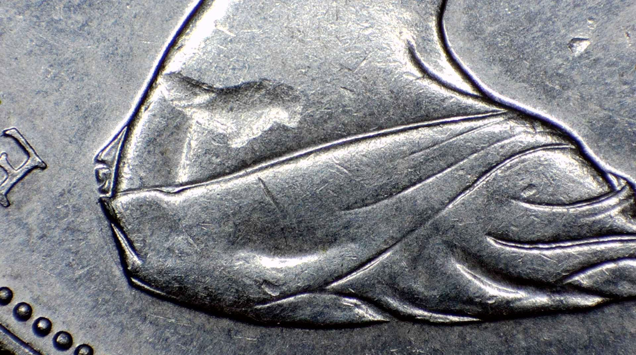 1973-Canadian-50-Cent-Coin,-Large-Strike-Through-On-Obverse