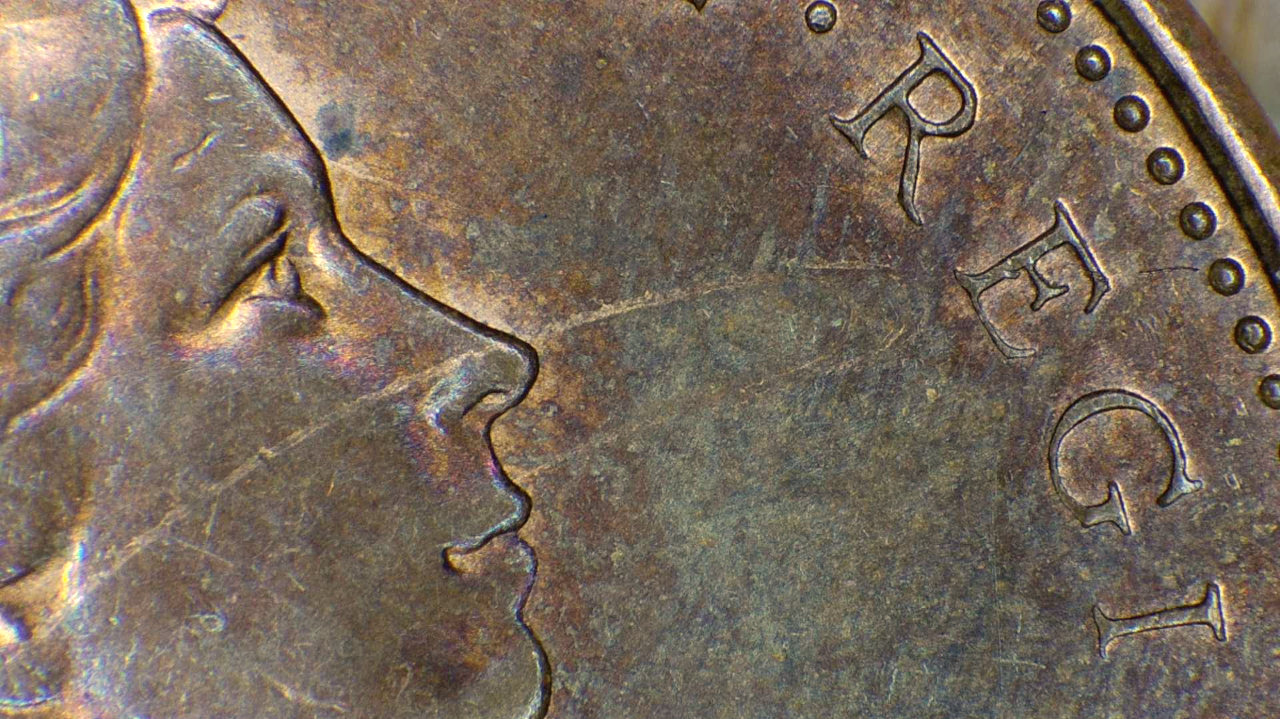 1971-Small-Cent,-Multiple-Obverse-Strike-Through-Errors