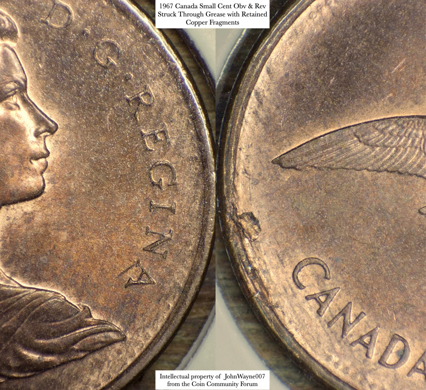 1967-Small-Cent-Examples---Grease-Strikes-&-One-With-Peeling-Copper-Fragments