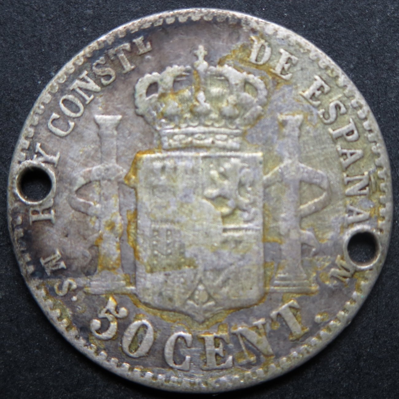 Spain-50-Cent-Coin-Or-Token.-Engraved?-Id:-Tourist/Love-Token-Likely-From-Morro-Castle