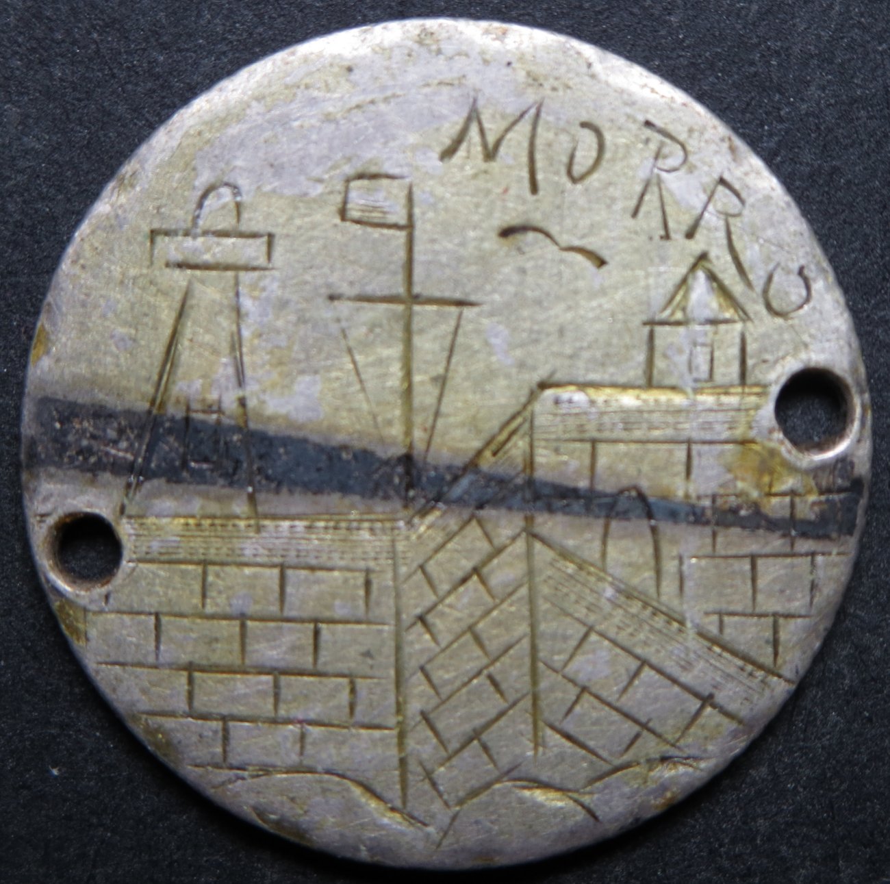 Spain-50-Cent-Coin-Or-Token.-Engraved?-Id:-Tourist/Love-Token-Likely-From-Morro-Castle