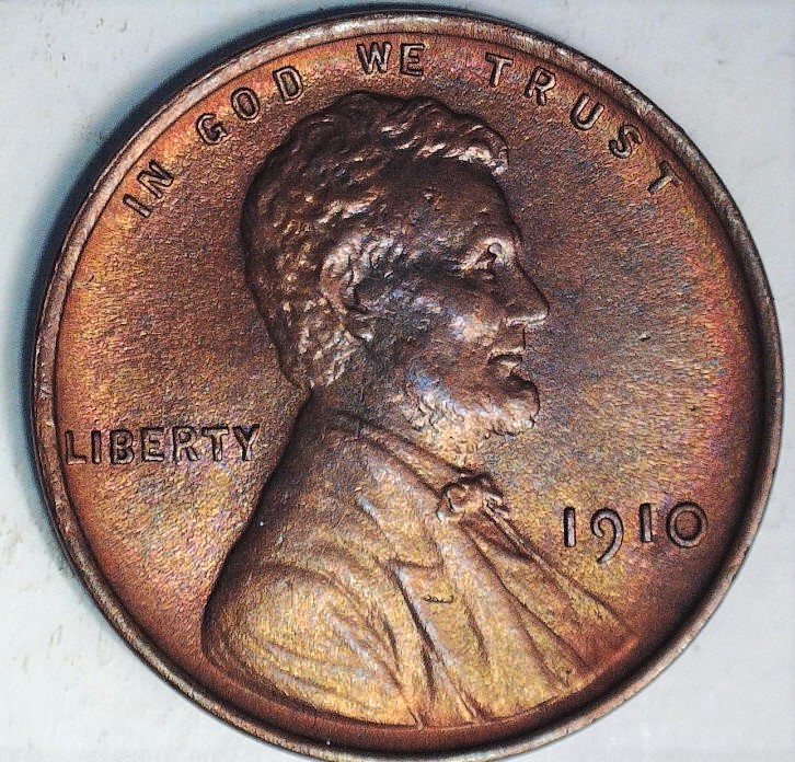 1910-Toned-Lincoln-Wheat-Cent,-Grade?