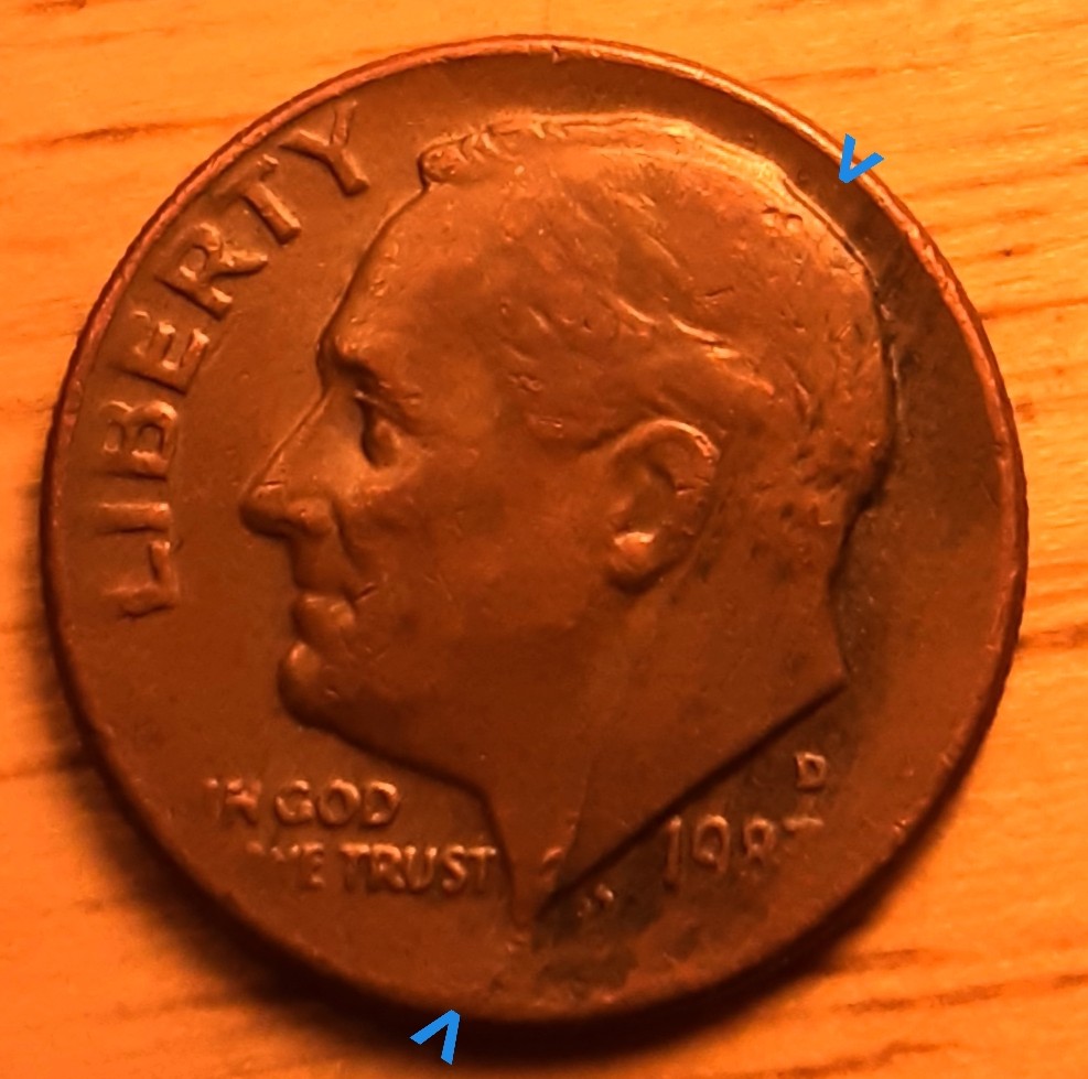 1983-D-Dime-Missing-Clayed-Layer-With-Crack