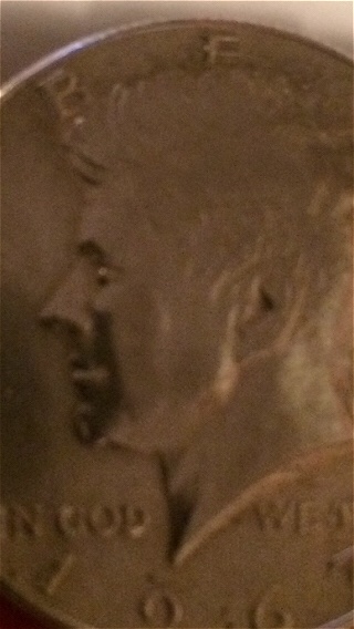Mark-On-Kennedy�s-Chin-On-1967-Half-Dollar