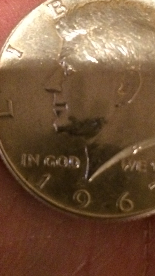 Mark-On-Kennedy�s-Chin-On-1967-Half-Dollar