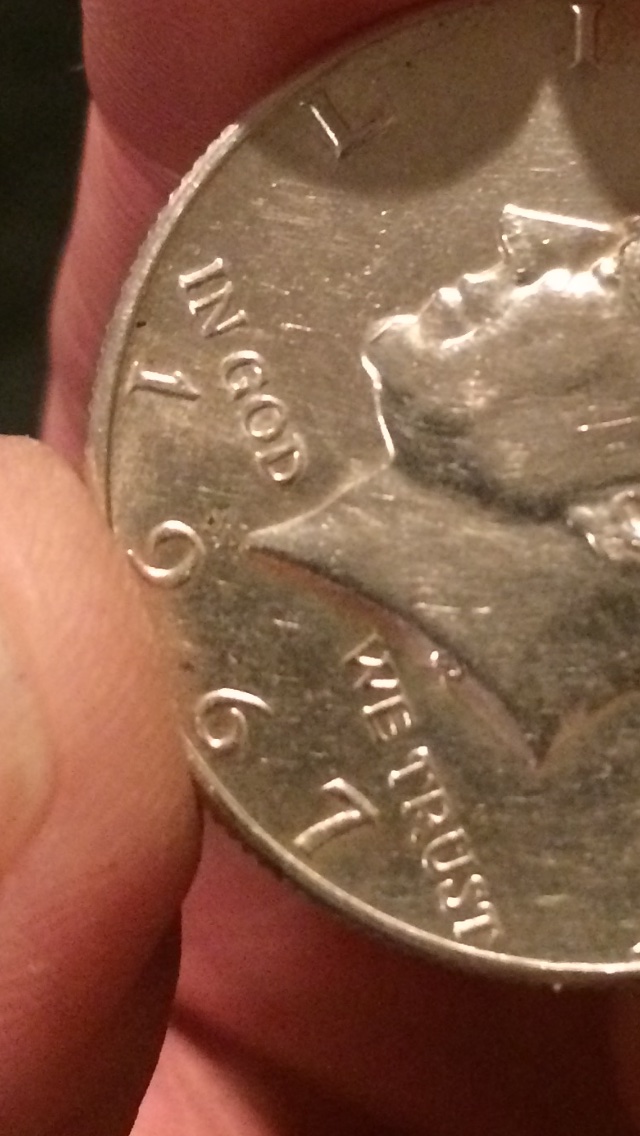 Mark-On-Kennedy�s-Chin-On-1967-Half-Dollar