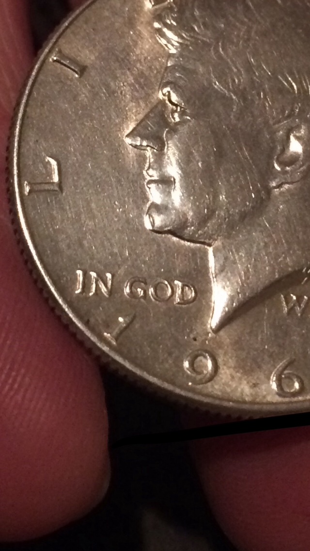 Mark-On-Kennedy�s-Chin-On-1967-Half-Dollar