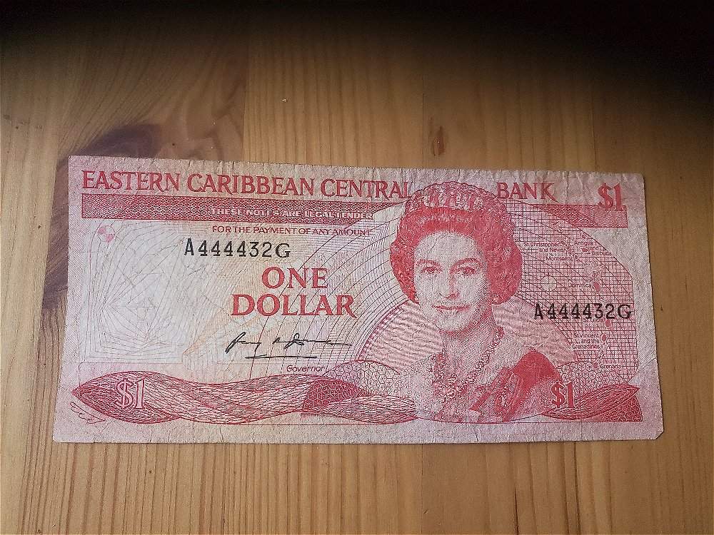 Eastern-Caribbean-One-Dollar-Banknote,-Valuable-Serial-#?