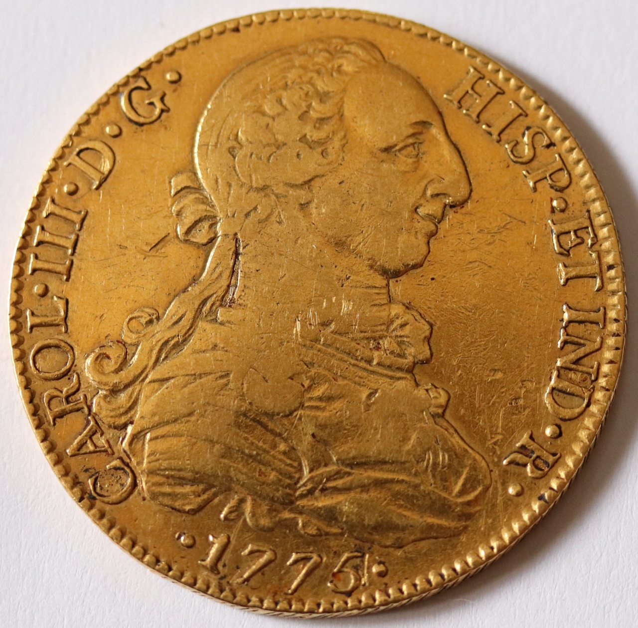 1775-Mexico-8-Escudos---Tests-91%+-Au,-But-Low-Weight---Counterfeit-?