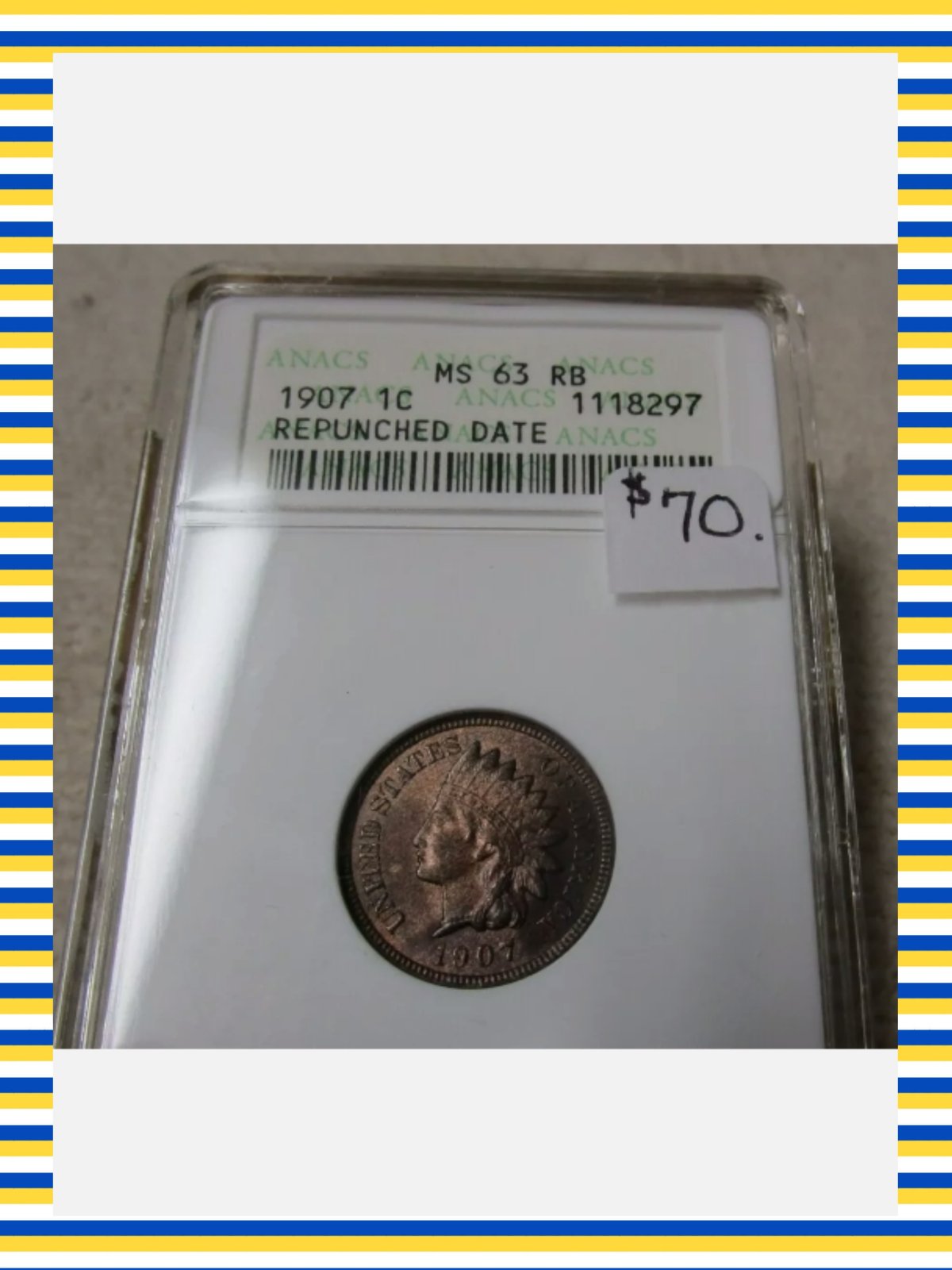 1907-Indian-Head-Penny-MS-63-RB-Repunched-Date