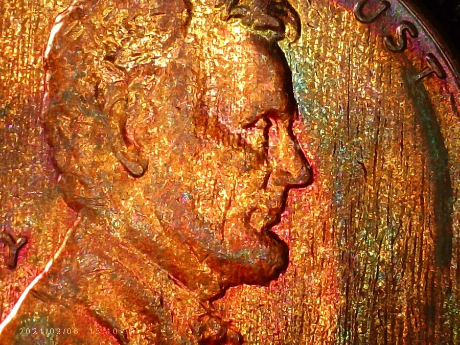 2013-D-Lincoln-Shield-Cent-With-Crazy-Toning-And-Texture.