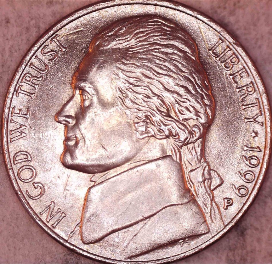 1996-P-Jefferson-Nickel-Die-Chip,-Machine-Doubling?