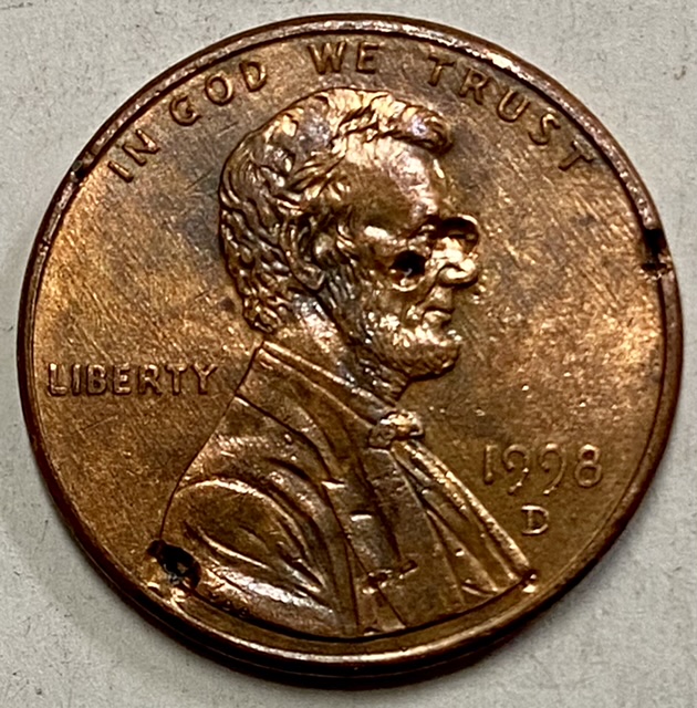 1998-D-Lincoln-Memorial-Cent---Holes/-Pock-Marks-In-Coin
