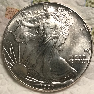 1987-Silver-Eagle-With-Die-Polishing-Marks-All-Over-The-Reverse-Fields