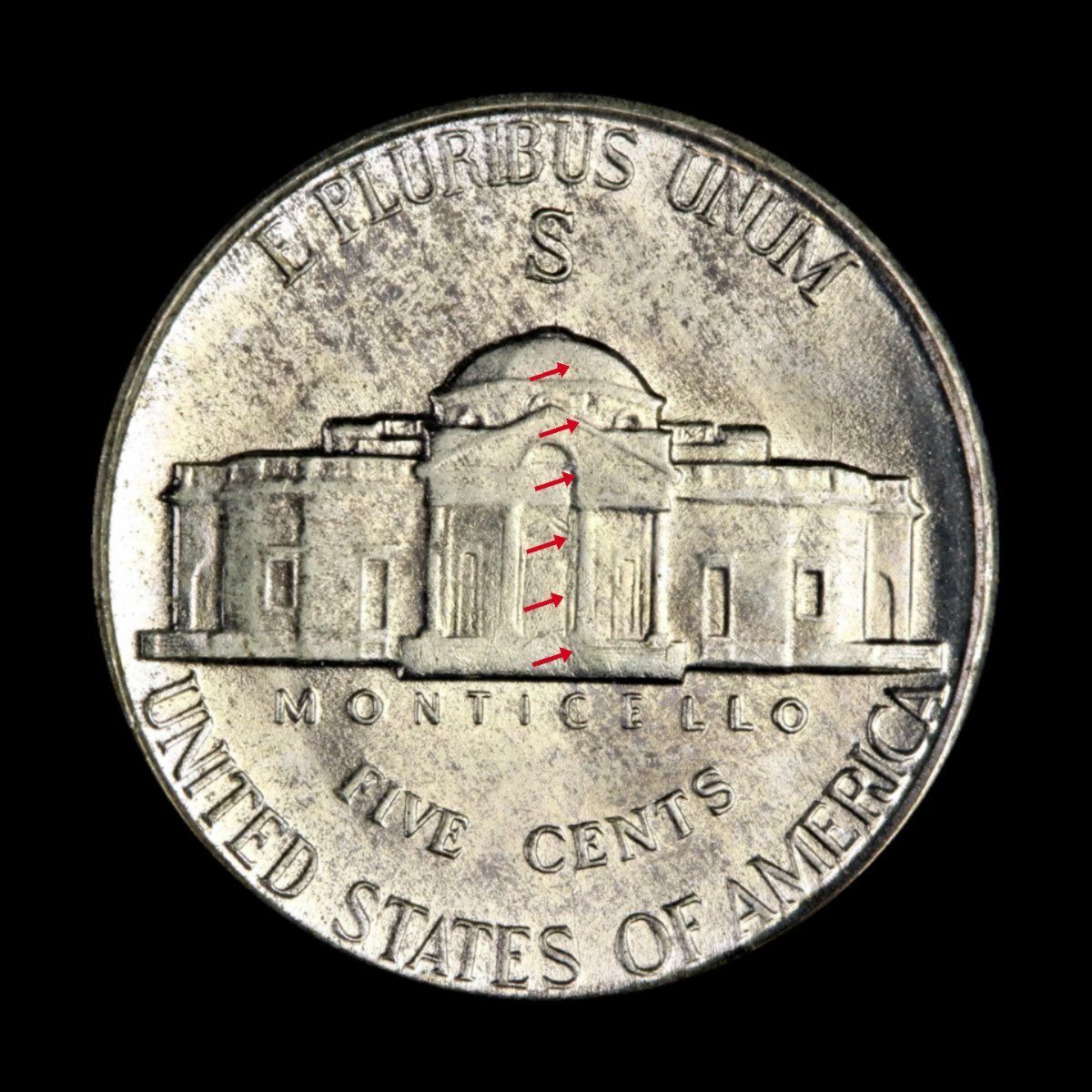 1942-S-Nickel-Bisecting-Rim-To-Rim-Die-Crack*
