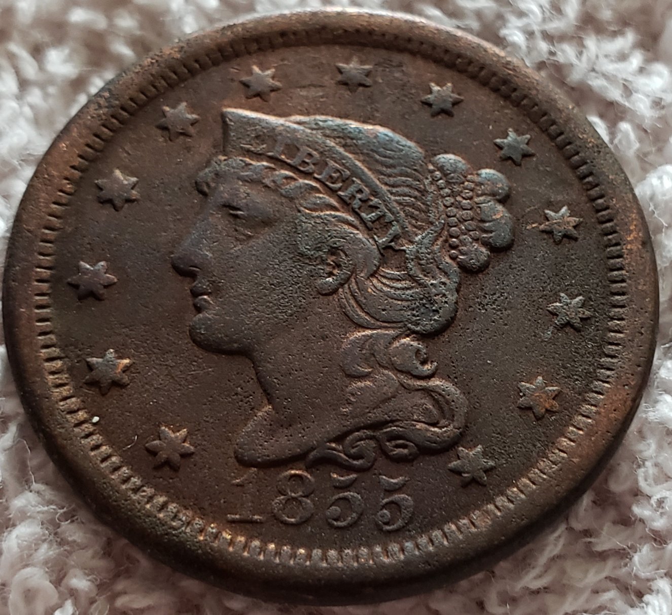 1855-Upright-5's-Large-Cent-For-Grading-Opinions