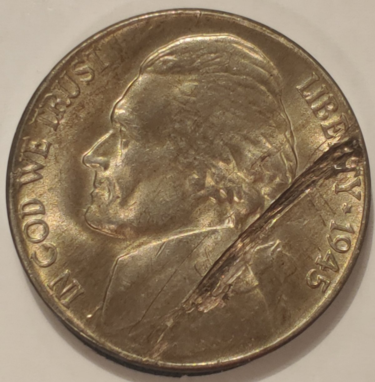 1945-Jefferson-NickelLamination-Error?