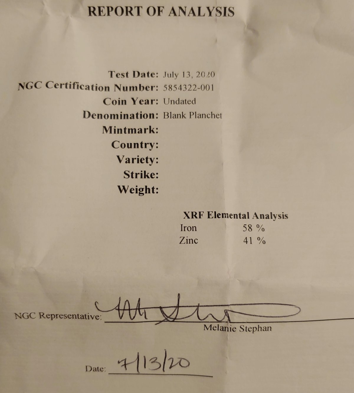 Blank-Planchet-Report-Of-Analysis-Id:-Junction-Box-Knockout