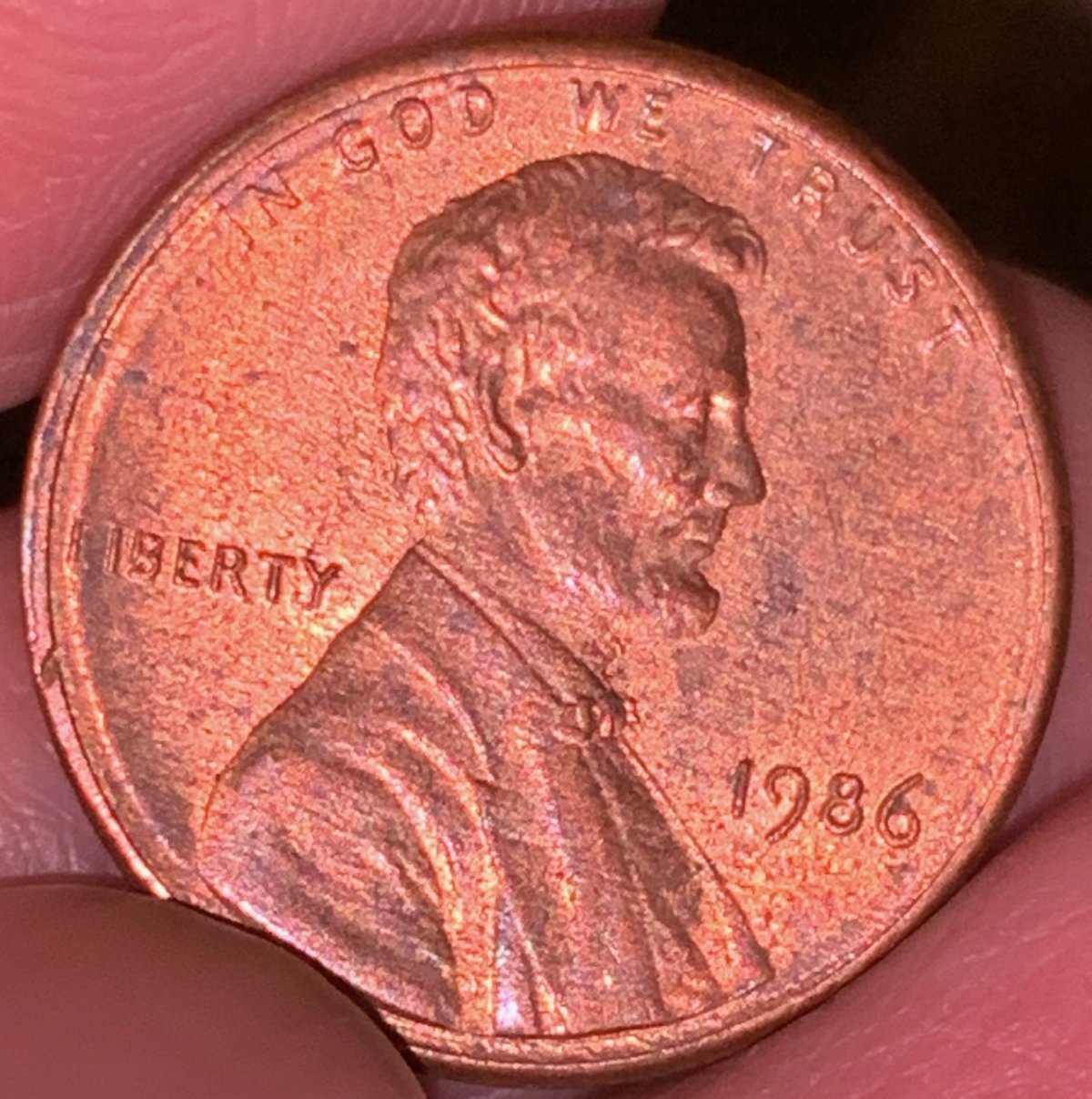 1986-Lincoln-Penny-Large-Cud?-On-'One'-Reverse