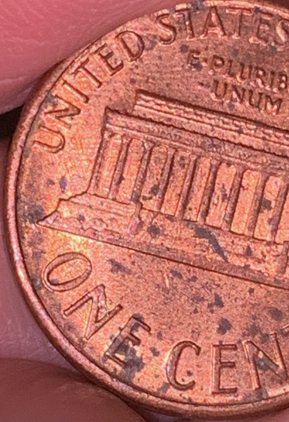 1986-Lincoln-Penny-Large-Cud?-On-'One'-Reverse