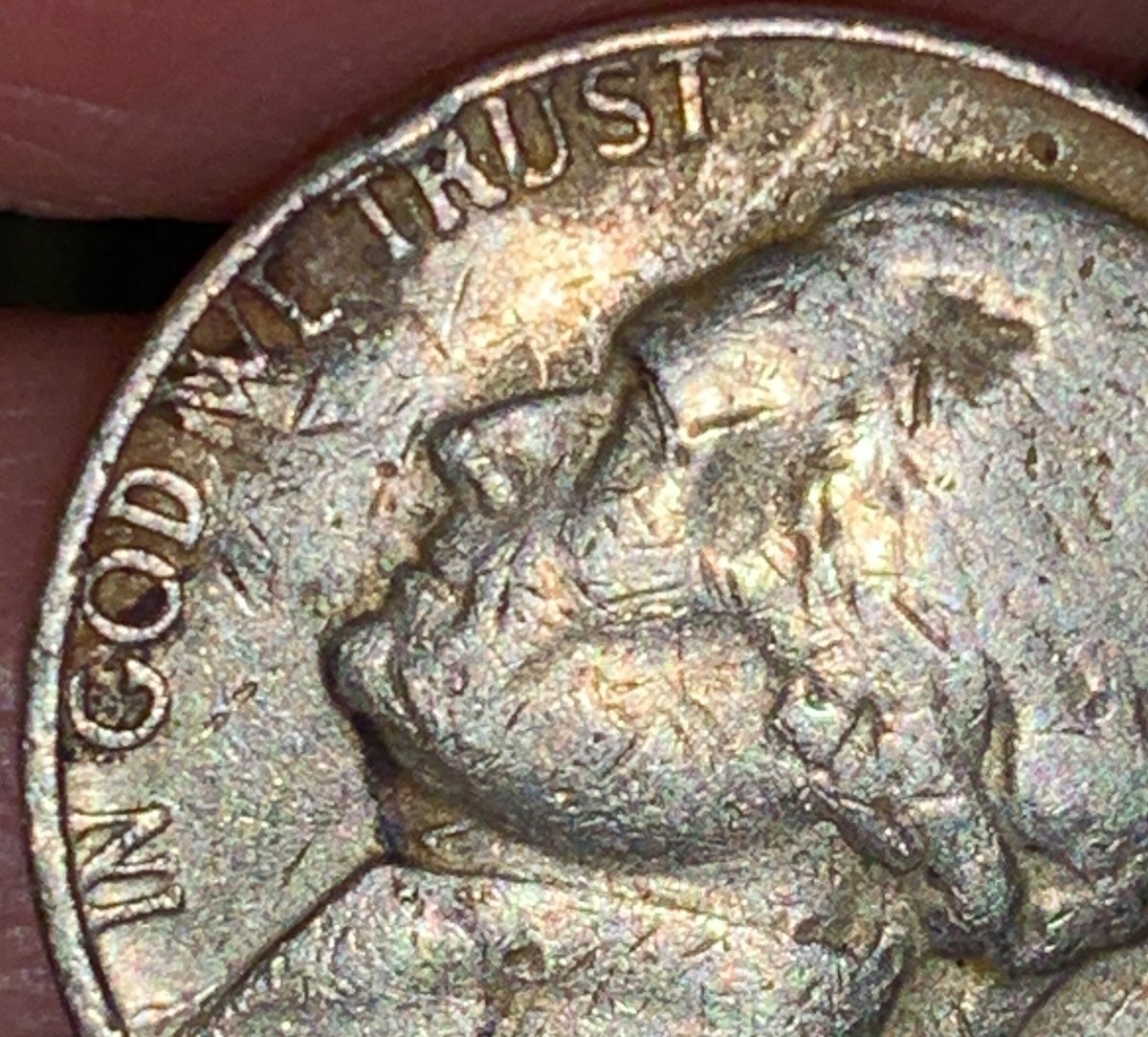 1974-Nickel-Die-Chips-And-Something-Like-A-Cud-On-Lower-Rim,-Unsure
