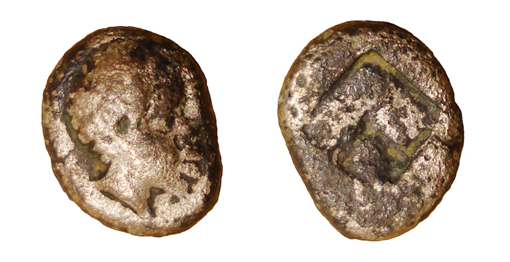Lesbos:-African-Head,-Quadripartite-Incuse-Square.