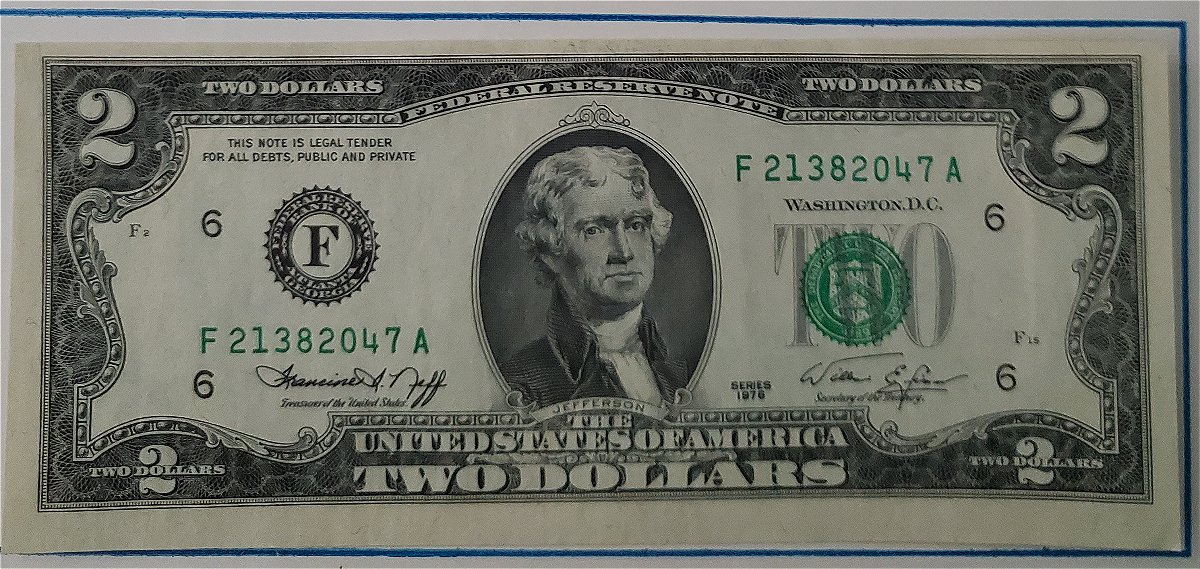 Misaligned?-1976-$2-Dollar-13-Cent-Stamped-Uncirculated-Bill