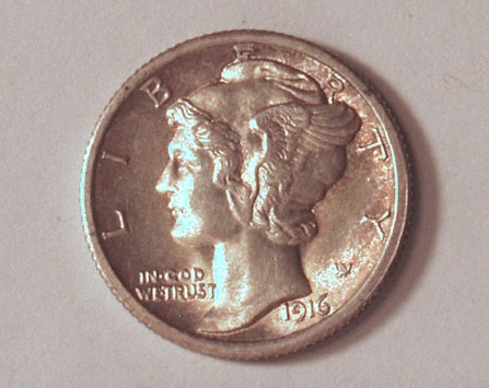 Coin-#2-From-A-Friend's-Father's-Collection:1916-D-Mercury-Dime