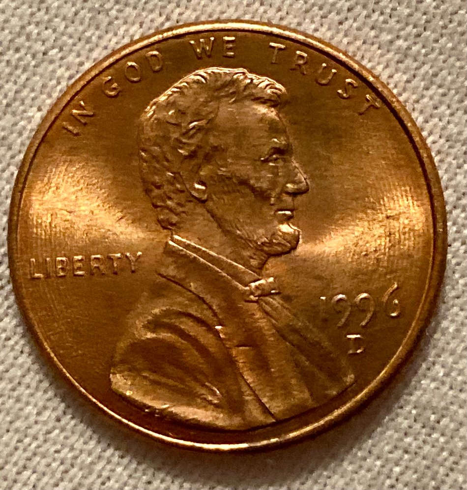 1996-D-Lincoln-Cent---Concentric-Lathe-Lines-On-Obverse