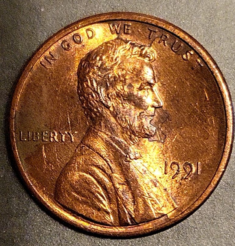 1991-Lincoln-Penny-Diecrack-/-Diebreak