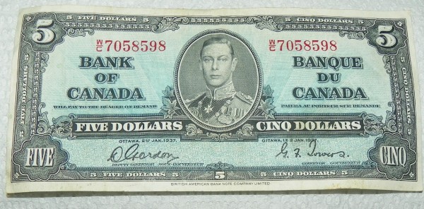 1937-Issue-Canada-$5-Bank-Note
