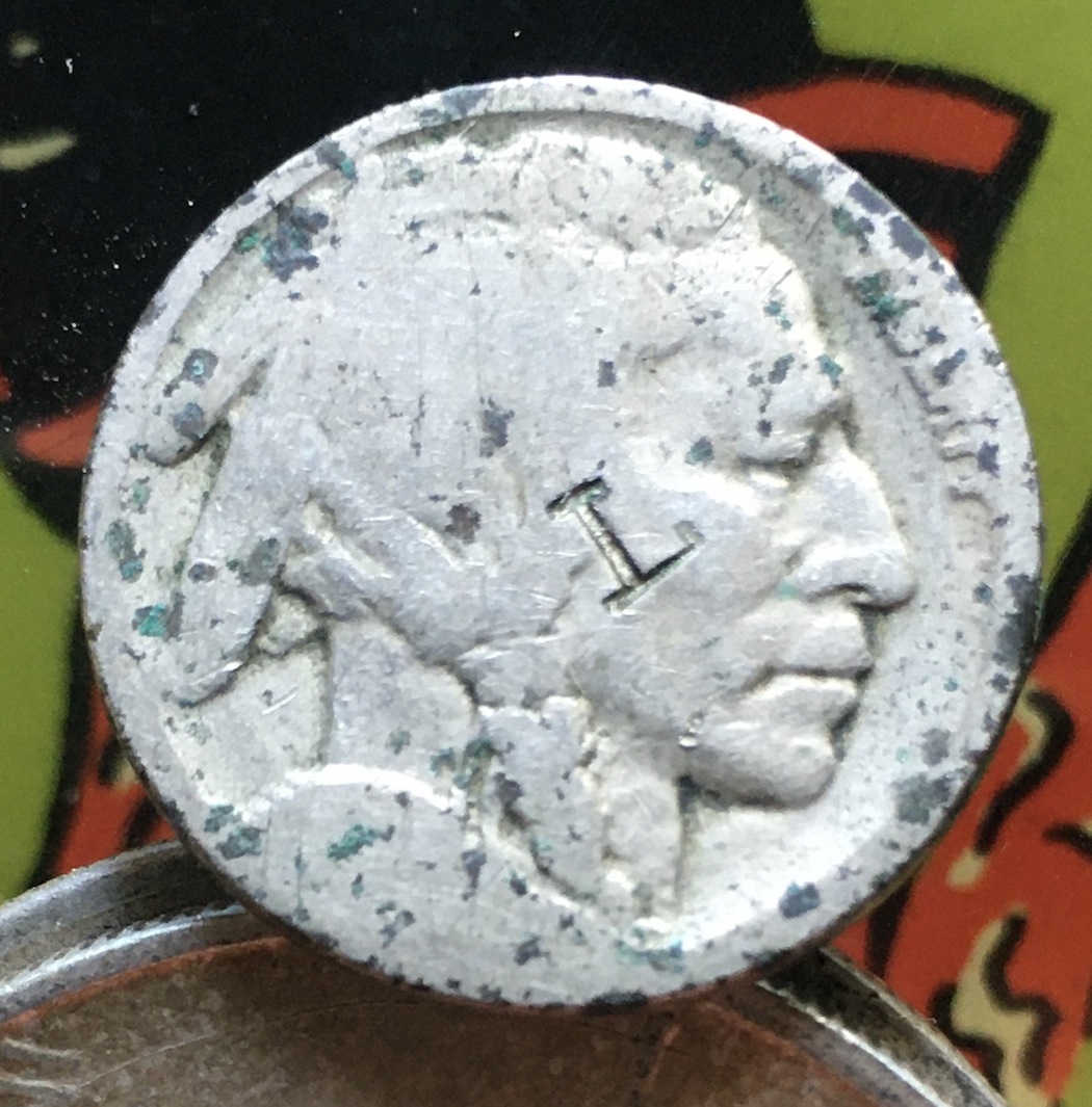 Buffalo-Nickel---Poor-Condition-With-Strange-L-Stamp-On-Face?
