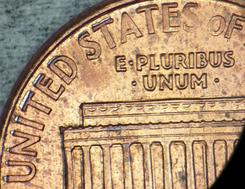 1989-D-Penny-With-Exposed-Zinc-After-Strikes-On-Obverse-&-Reverse